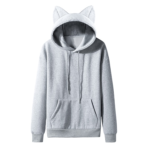 Felpa con cappuccio Ritorno a scuola Natale Carino Manica a Vescovo Girocollo Orecchio di gatto Harajuku Kawaii per Per donna Adulti Stampa a caldo per Ritorno a scuola