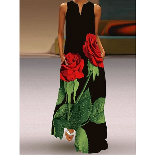 abito lungo maxi da donna abito casual abito t-shirt abito t-shirt abito tubino casual da esterno quotidiano weekend tasca stampa senza maniche scollo a V abito vestibilità regolare nero bianco giallo estate primavera s m l xl