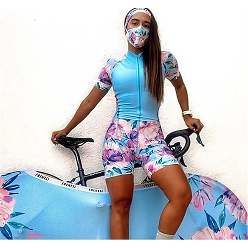 Per donna Manica corta Maglia con pantaloncini da ciclismo Tuta da triathlon Estate Poliestere Nero / giallo Nero / arancio Rosso e Argento Bicicletta Completo tuta Traspirante Asciugatura rapida