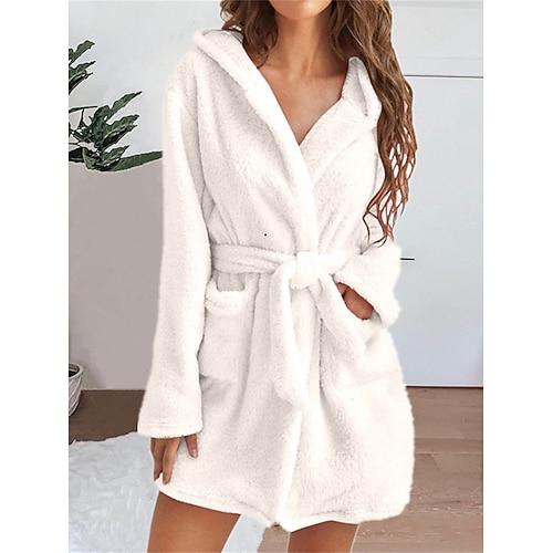 pigiama da donna accappatoio vestaglia vestaglia colore puro casual comfort morbido casa quotidiano letto corallo pile corallo velluto spugna caldo felpa con cappuccio manica lunga tasca autunno