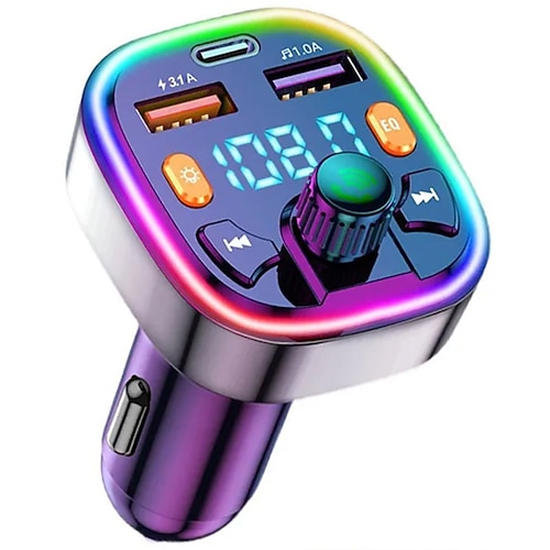 auto bluetooth 5.0 trasmettitore fm ricevitore audio wireless auto lettore mp3 18w pd caricabatterie rapido (1pc)