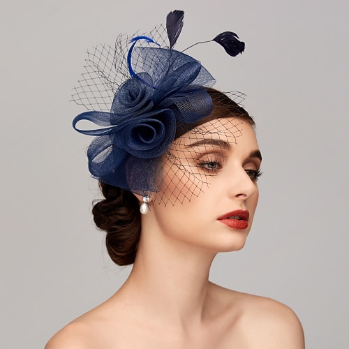 Elegante cappello fascinator in rete tulle Clip di copricapo con fiocco(i) Fiore in piume Floreale 1PC Kentucky Matrimonio Festa del tè Corsa di cavalli Cocktail Vintage per donne abito per