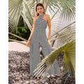 Boston Proper - Black White - Contrast Stripe Woven Overlay Halter Jumpsuit - Medium