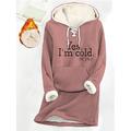 Per donna Abito con cappuccio Abito casual Mini abito Sherpa Fleece foderato Caldo Esterno Per uscire Fine settimana Felpa Stampa Lacci Alfabetico Morbido Nero Blu Viola S M L XL XXL