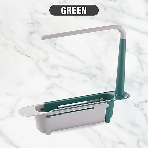 Supporto telescopico da cucina multifunzionale, regolabile, organizer 2 in 1 per lavello, cestello espandibile per lavello, griglia di scarico per lavello, vassoio per lavello, porta spugna appendiabiti per strofinacci, colore casuale