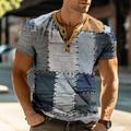 plaid faux modello patchwork casual da uomo 3d stampa t camicia tee henley camicia waffle t camicia sport all'aria aperta casual t camicia quotidiana luce blu blu cielo blu manica corta henley camicia