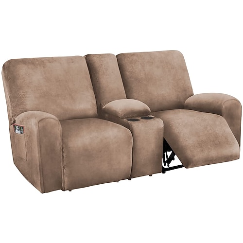 copridivano reclinabile per divano a due posti con copriconsolle centrale, copridivano reclinabile per divano a due posti in velluto bordeaux elasticizzato, copridivano reclinabile per divano a due