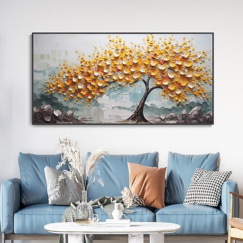 dipinto a mano albero di ciliegio dipinto ad olio su tela grande dipinto a mano strutturato oro albero pittura a olio arte della parete astratto albero in fiore dipinto per camera da letto decorazione