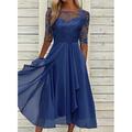 abito da cocktail party da donna abito in pizzo abito midi verde blu viola mezza manica ricamo floreale pizzo autunno primavera girocollo elegante classico ospite di nozze 2023 s m l xl xxl 3xl