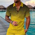 camicia da golf da uomo stampa 3d geometria a punti couverture per uscire camicie da golf cerniera manica corta slim top sportivo giallo