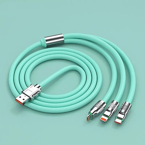 Cavo di ricarica USB intrecciato in nylon 3 in 1 multi-ricarica rapida da 120 W, 3,3 piedi, con 3 porte diverse (USB C solo per Android/micro/Lightning per iPhone fino a 14)