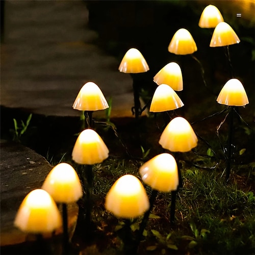 luce solare esterna della stringa ha condotto la luce solare della stringa del fungo 3.8m 10 led patio esterno decorazione del giardino luce fata impermeabile cortile prato lampada solare picchetti 1 set