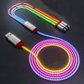 3-in-1 6a 66w rgb cavo di ricarica super veloce tipo-c cavo di ricarica micro usb flusso freddo linea dati bagliore colorato per iphone android