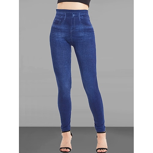 Per donna Jeans Pantaloni Jeggings Leggings comodi Moda Streetwear Lunghezza intera Vita Alta Semplice Tasca Elastico in vita Traspirabilità All'aperto Confortevole Micro-elastico Quotidiano Vacanza