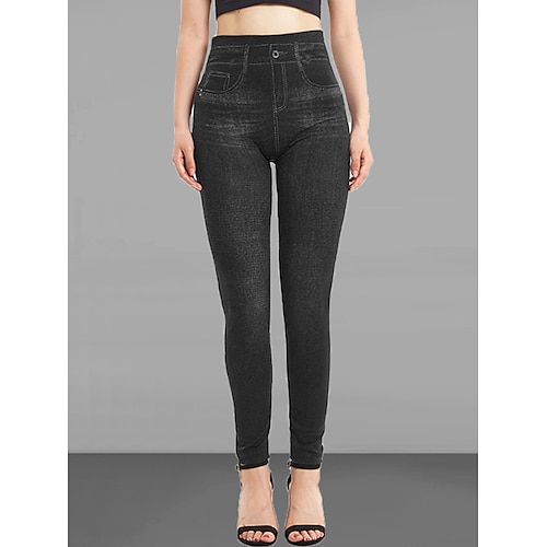 Per donna Jeans Pantaloni Jeggings Moda Streetwear Lunghezza intera Vita Alta Semplice Tasca Elastico in vita Traspirabilità All'aperto Confortevole Micro-elastico Vacanza Streetwear Quotidiano Nero