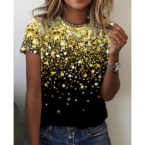 Per donna maglietta Giallo Blu Viola Pop art Cielo stellato Stampa Manica corta Giornaliero Fine settimana Essenziale Rotonda Standard Astratto Pittura S