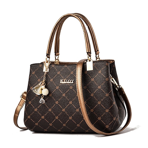 Per donna Borsetta Borsa a tracolla Borsa di Boston pelle sintetica Ufficio Giornaliero Per eventi Ciondolo Cerniera Massima capacità Impermeabile Duraturo Fantasia geometrica Color Block foglia