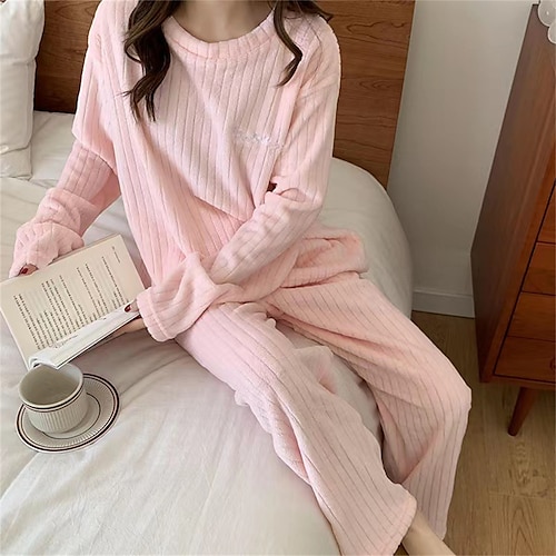 pigiama da donna set lettera peluche casual comfort casa letto corallo pile corallo velluto caldo traspirante girocollo manica lunga pullover pantaloni ricamo autunno inverno casa abiti