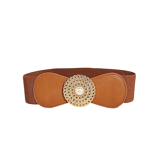 Cintura tonda con fibbia elastica cintura elastica femminile vestito esterno perla disco nero cintura retrò