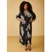 Plus Size Leaf Print Maxi Wrap Dress