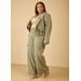 Plus Size Stretch Crepe Cargo Wide Leg Pants