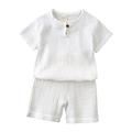 Leinen-Kleidung für Kleinkinder, Babys, Jungen und Mädchen, passende Outfits, solides Leinen, kurzärmeliges T-Shirt, Tops, Shorts, Hosen, Unisex, 2-teiliges Sommer-Outfits-Set für Zuhause, Alltag, Sommer, Frühling, 3–7 Jahre, Weiß, Blau, Braun