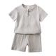 Leinen-Kleidung für Kleinkinder, Babys, Jungen und Mädchen, passende Outfits, solides Leinen, kurzärmeliges T-Shirt, Tops, Shorts, Hosen, Unisex, 2-teiliges Sommer-Outfits-Set für Zuhause, Alltag, Sommer, Frühling, 3–7 Jahre, Weiß, Blau, Braun