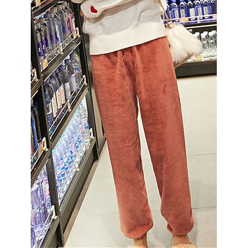 Loungewear-Hose für Damen, reine Farbe, warme Mode, schlicht, für zu Hause, für den Alltag, Ausgehen, Korallenvlies, Korallensamthose, Herbst-Winter-Home-Outfits Image