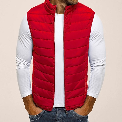 Herren Steppweste Strickjacke Ausgehen Lässig Ganzjahres Tasche Polyester Einfach Reisverschluss Stehkragen Normale Passform Schwarz Rote Marineblau Grau Weste