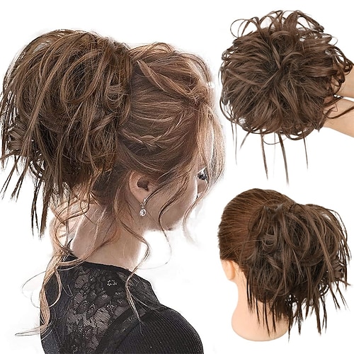 Zerzauste Hochsteckfrisur Messy Bun Haarteil Haarverlängerung Pferdeschwanz mit elastischem Gummiband Hochsteckfrisur Pferdeschwanz Haarteil Synthetische Haarverlängerungen Haargummis Pferdeschwanz Image