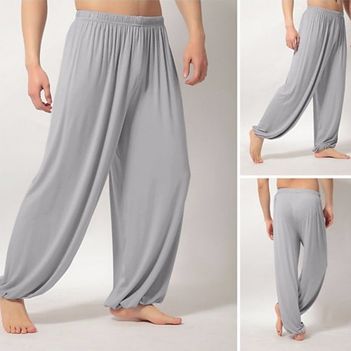 Herren Sommerhosen Schlabberhose Strandhose Haremshose Boho-Hosen Elastische Taille Fließend Feste Farbe Komfort Atmungsaktiv Casual Täglich Strand Hippie Yoga Schwarz Weiß Mikro-elastisch Image