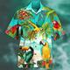 Tropical Parrot Herren Resort Hawaiian 3D Printed Shirt Cuban Collar Kurzarm Sommer Strand Aloha Shirt Urlaub Täglich Tragen S bis 3XL