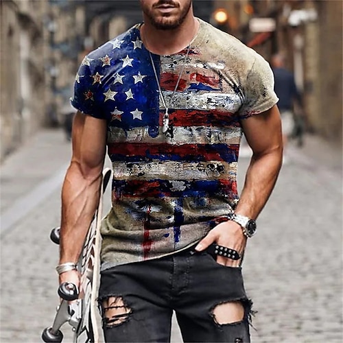 US Amerika 250 Jahre Jubiläum Veteranentag Herren Patriot Patriotisch Veteran Grafik Amerikanische Flagge Nationalflagge Shirt T-Shirt Tee Vintage T-Shirt Kurzarm T-Shirt 3D Druck Rundhals Shirt Image