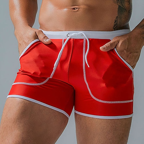 Herren Bademode Badehose Schwimmshorts Boxer-Badeshorts Shorts Kurze Hosen Tasche Glatt Komfort Atmungsaktiv Outdoor Täglich Ausgehen Sport Hawaiianisch Schwarz Rote Image