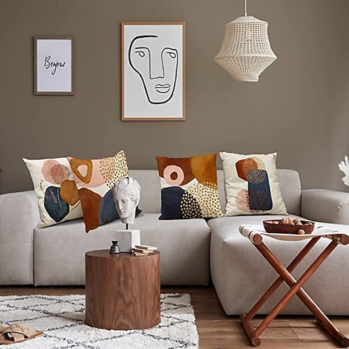 abstrakter doppelseitiger Kissenbezug, 4 Stück, weich, dekorativ, quadratisch, Kissenbezug, Kissenbezug, Kissenbezug für Sofa, Schlafzimmer, hochwertige Qualität, maschinenwaschbar Image