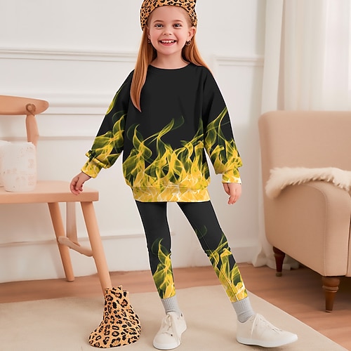 Mädchen 3D Graphic Steigungsrampe Set aus Sweatshirt und Jogginghose Langarm 3D-Druck Herbst Winter Aktiv Modisch Täglich kinderkleidung 3-12 Jahre Outdoor Urlaub Verabredung Regular Fit Image