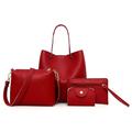Damen Taschenset PU-Leder 4 Stück Geldbeutelset Geprägt Volltonfarbe Einkauf Verabredung Weiß Schwarz Rosa Rote
