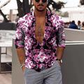 Herren Hemd Grafik-Shirt Blumen Kragen Grün Rosa Rote Schwarz Outdoor Strasse Langarm Button-Down Bedruckt Bekleidung Baumwolle Modisch Designer Casual Atmungsaktiv / Winter / Winter / Herbst