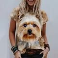 Damen T Shirt Hund 3D Casual Wochenende Bedruckt Braun Kurzarm Basic Rundhalsausschnitt