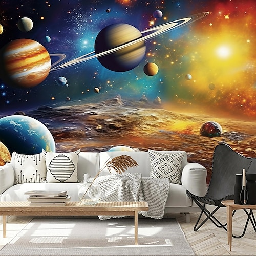 Coole Tapeten, Galaxie-Tapete, Wandbild, Landschaft, Universum, Planeten, Aufkleber, abziehen und aufkleben, entfernbares PVC/Vinyl-Material, selbstklebend/Kleber erforderlich, Wanddekoration für Image