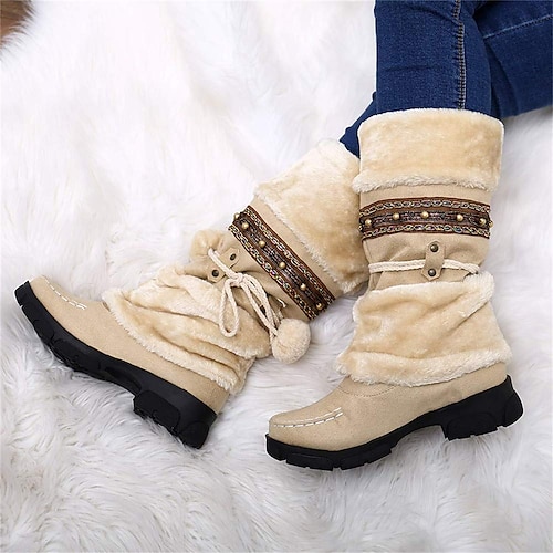 Damen-Winterstiefel aus Kunstpelz mit dekorativen Pompons und Perlenbesatz – perfekt für kaltes Wetter und Freizeitkleidung Image