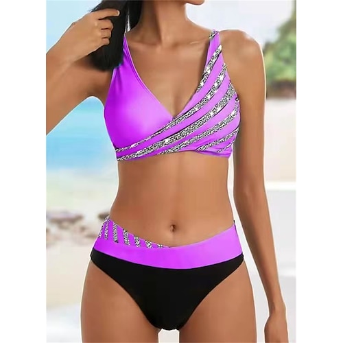 Damen Normal Badeanzug Bikinis 2 Stück Cheeky-Bikinihose Bademode Rückenfrei 2 teilig Push-Up Hosen Sexy Print Urlaub Stilvoll Farbverlauf Blatt V-Wire Ausschnitt Ärmellos Badeanzüge Image