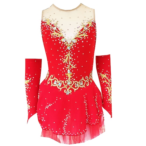 Eiskunstlaufkleid Damen Mädchen Eislaufen Kleider Austattungen Weiß / Weiß Gelb Gelb Dunkellila Rückenfrei Gitter Elasthan Ausbildung Wettbewerb Eiskunstlaufkleidung Handgemacht Kristalle Eislaufen Image