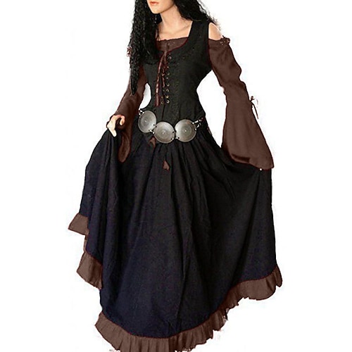 Mittelalterlich Renaissance Cocktailkleid Cosplay Kostüm Abschlussballkleider Wikinger Outlander Übergrössen Ranger Elfen Kostüm Damen Keltisch Halloween Karneval Maskerade Party LARP Image