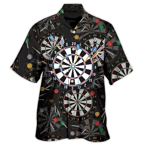 Herren Wurfpfeile Hemd Hawaiihemd Sommerhemd Aloha-Shirt Kurzarm Hemd Umlegekragen Modisch Designer Brautkleider schlicht Strasse Täglich Festtage Schwarz Rote Blau 3D-Druck S M L Image