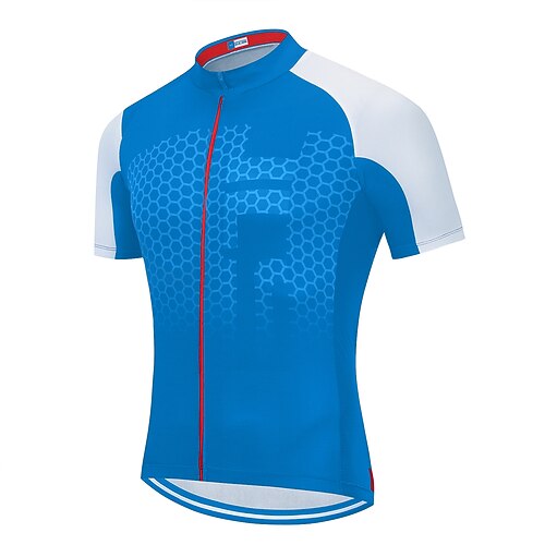 Herren Radtrikot Gemustert Bienenwabe Kurzarm Fahhrad Trikot Oberteil mit 3 Gesäßtaschen Mountainbike MTB Straßenradsport Schnelltrocknend Weich Reflektierende Streifen Rückentasche Sport Blau Image