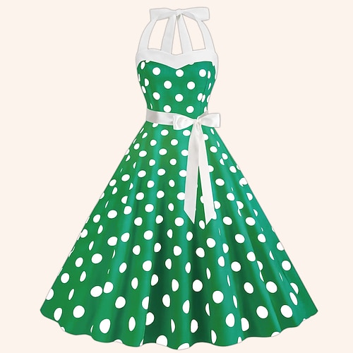 Retro Vintage 1950er Midlänge Kleid A-Linie Kleid Swing-Kleid Halter Karomuster Kariert Vichy-Karo Kostüm Damen Date Junggesellinnenabschiedsparty Erwachsene Kleid Abschlussballkleider Sommer Frühling Image