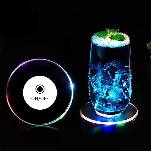 LED-Cocktail-Untersetzer, rund, ultradünn, LED-Getränke-Untersetzer, leuchtender Untersetzer, rutschfest Wasserdichte, transparente Bier-Getränkeuntersetzer für Club-Party, Hochzeit, Weihnachten Image