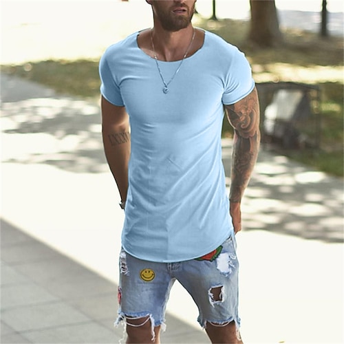 Herren T Shirt Kurzarm Rundhalsausschnitt Sommer Einfach Sport Mode Leicht Urlaub Lässig Ferien Hellrosa Schwarz Weiß Top T-Shirt für Herren Image