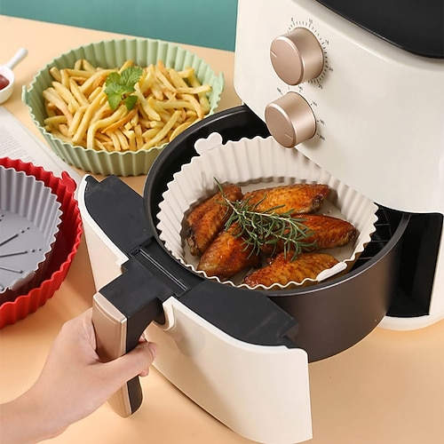 2 Stück wiederverwendbare Heißluftfritteuse Silikontopf Backofen Backblech für Pizza Airfryer Silikonkorb Brathähnchen Grillpfanne Matte für die Küche Image